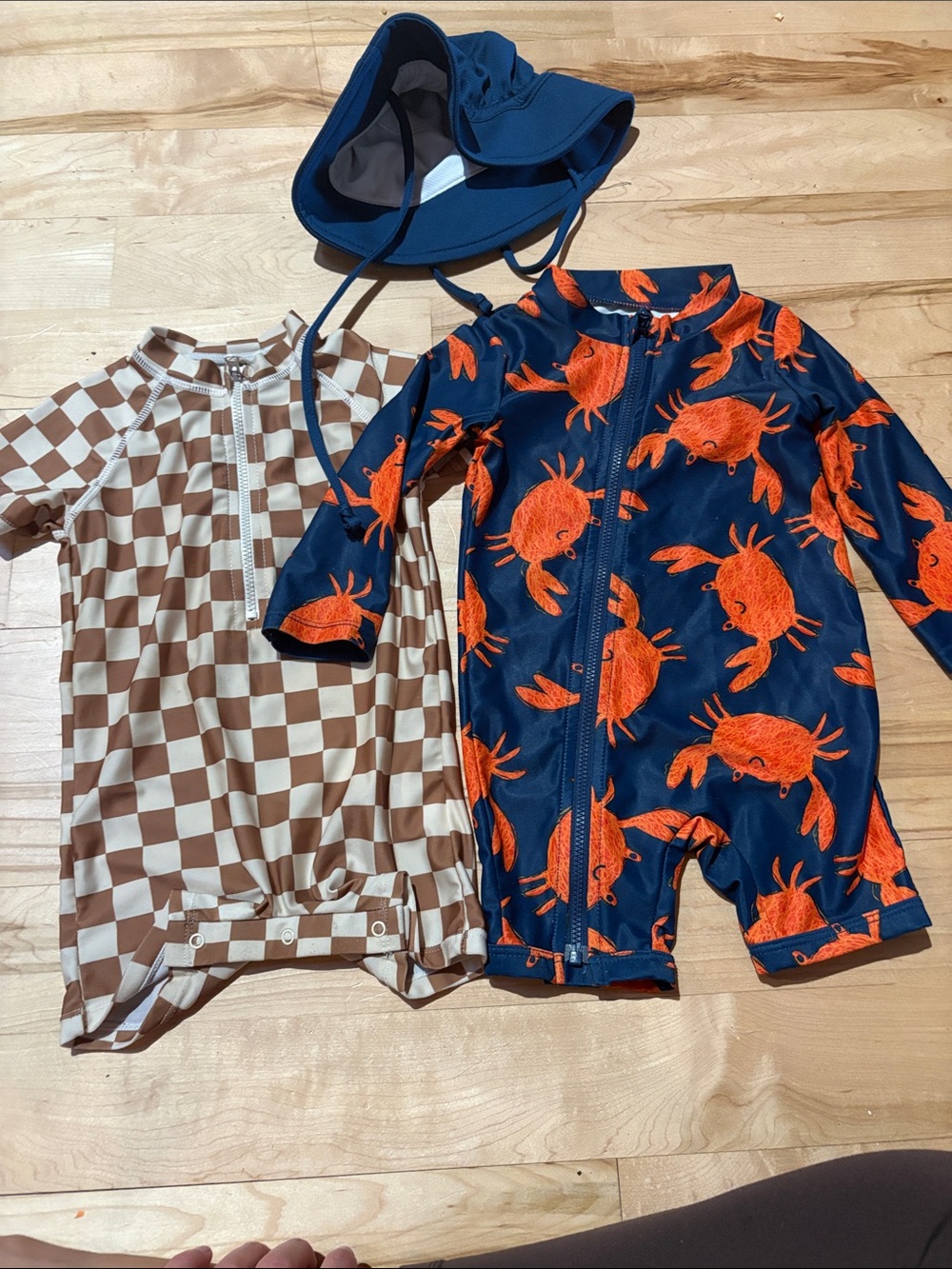 Crab Print Navy & Orange Zippered Rash Guard Romper 12-18 months
